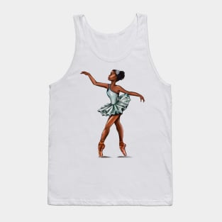 Ballerina in blue green dress, ballerina doing pirouette in duck egg coloured/coloured tutu  - brown skin ballerina Tank Top